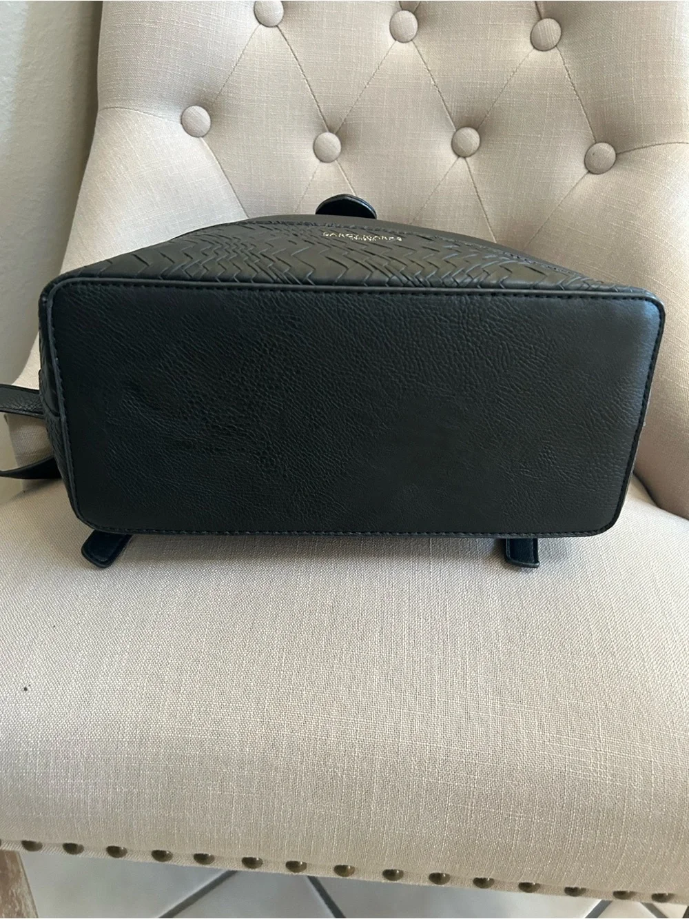Darcy Marks Black Texture Leather Backpack with Gold Buckle